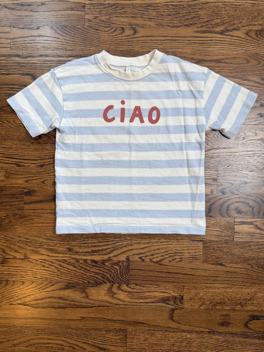 Rylee + Cru Kids Striped 'CIAO' Relaxed Cotton Jersey Tee White & Light Blue 4-5